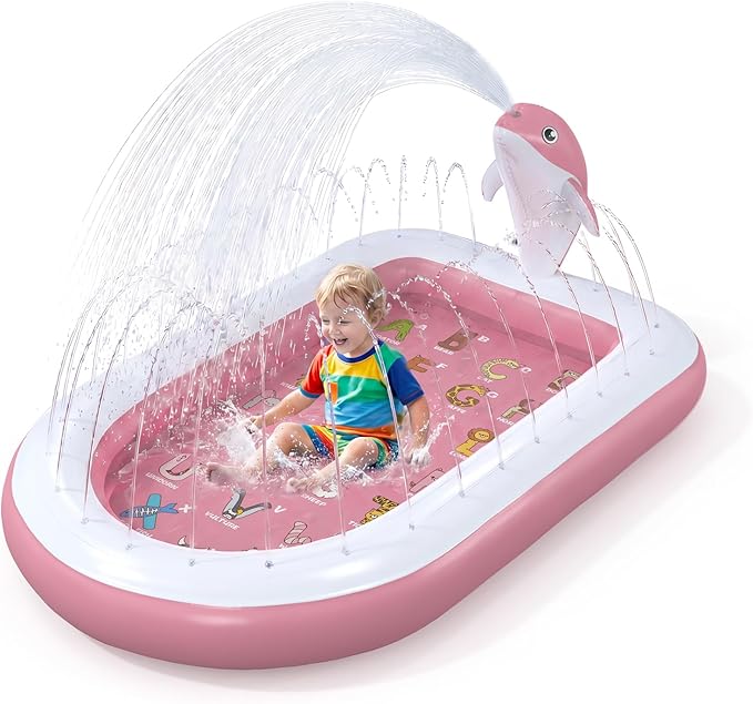 Splash Pads for Toddlers 1-3, Dolphin Toy Sprinkler for Kids, Outdoor Play Mat for Babies, 68" Backyard Inflatable Kiddie Pool, Splash Pad for Kids Ages 4-8, Birthday Gifts for 1 Year Old Boy Girl
