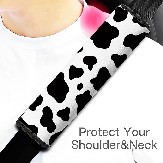 Mokiwala Car Seat Belt Pad Cover, 4-Pack Soft Car Safety Seat Belt Strap Shoulder Pad for Adults and Children, Suitable for Car Seat Belt, Backpack, Shoulder Bag (Cow Pattern)