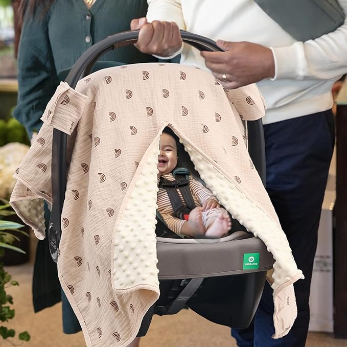 2-in-1 Baby Car Seat Cover, Baby Car Seat Canopy, Mom Nursing Cover，Easy to Install Shield，Multi-Purpose | Winter Warm & Summer Shade Use (Brown)