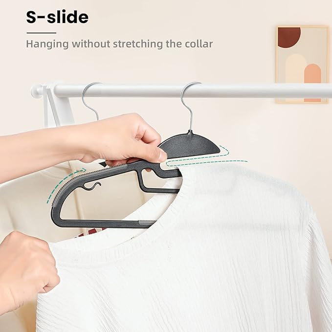 Heavy Duty Plastic Hangers 50 Pack with Non-Slip Design,0.2 Inches Thick,360°Swivel Hook Space Saving Organizer for Bedroom Closet,Shirts,Pants,Strong Enough for Coat(Black- S Shaped)