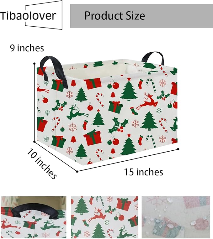 TIBAOLOVER Rectangular Christmas Basket Tree Cute Christmas Gift Baskets for Families Baby Storage Bin Kids Toy Storage Bin Organizer Box Christmas Room Decor for Christmas Parties(Christmas Tree)