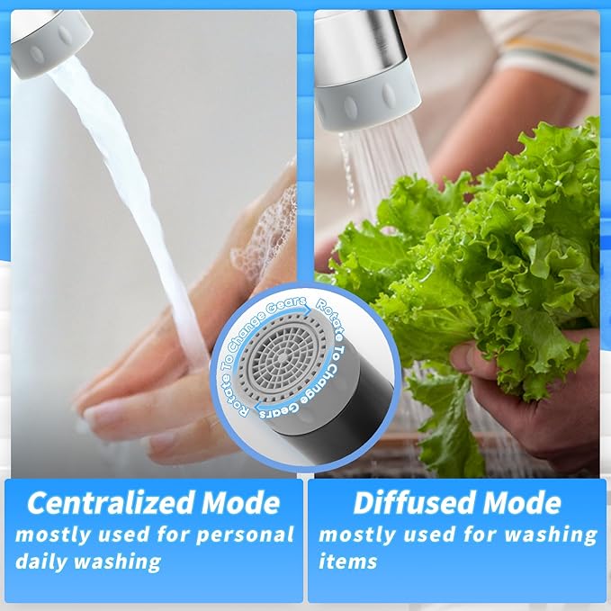 Longing Home 1080° Swivel Faucet Extender with 2 Function, Heavy Duty Rotating Sink Extension, Universal Swivel Robotic Arm, Rotating Splash Filter Extension for Kitchen Bathroom-2 Pcs/Silver