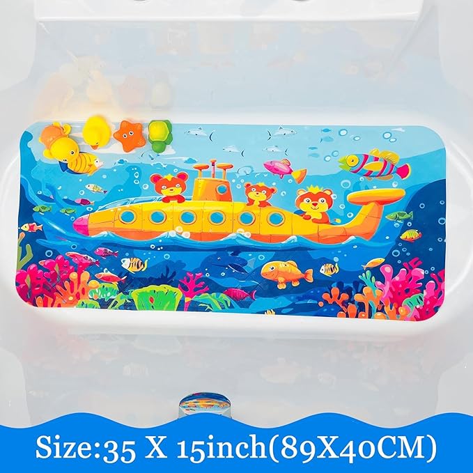 BEEHOMEE Bath Mats for Tub Kids,Baby Toddler - Large Cartoon Non-Slip Bathroom Bathtub Anti-Slip Shower Mats for Floor 35x15,Machine Washable XL Size Bathroom Mats (Submarine)