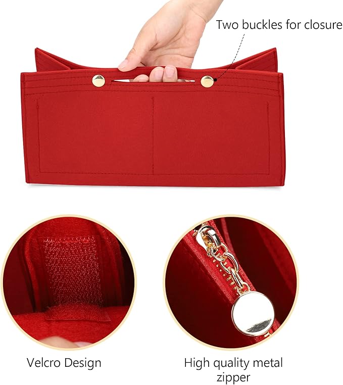 LEXSION Felt Purse Organizer Insert,Handbag Organizer with Detachalbe Zipper Pocket for ONTHEGO GM,3 Size 8034 Red Large