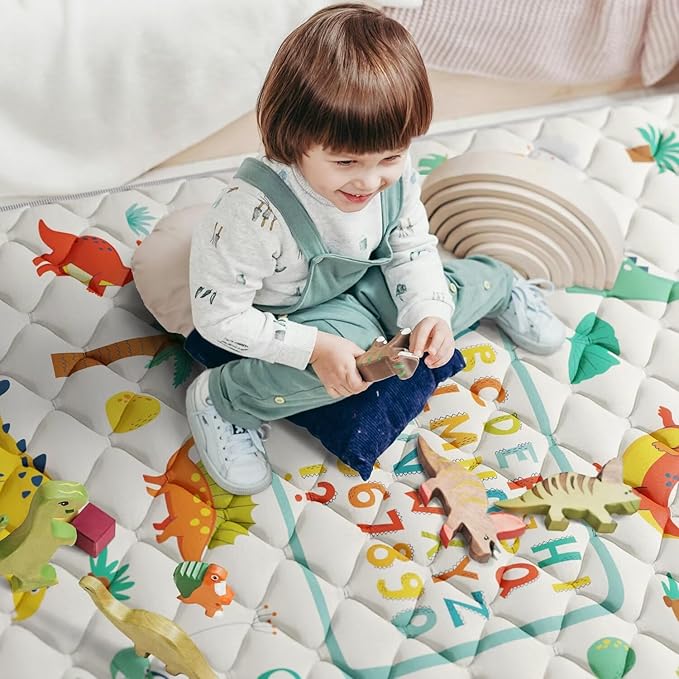 Baby Play Mat 50x50 Playpen Mat Upgraded Thicker Baby Floor Play Mat Waterproof Baby Playmat Cushioned Anti- Slip Crawling Mat for Babies Toddlers Infants Tummy Time(50x50, Letter Dino)
