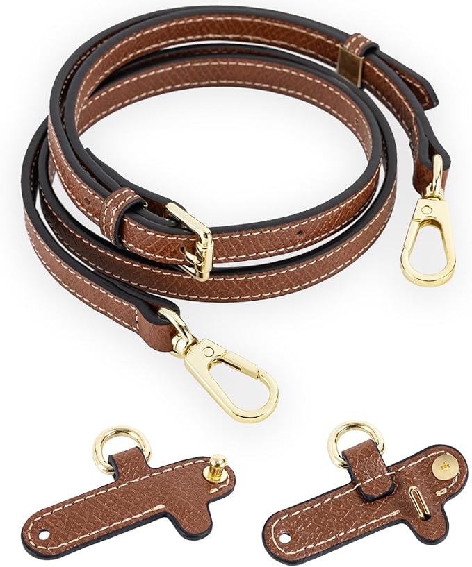 Mini Bag Organizer with Genuine Leather Crossbody Strap Conversion Kit, Compatible with Longchamp Mini Bag – Inner Liner Insert + Strap Kit Set, Brown Strap & Black Insert | Lightweight Build