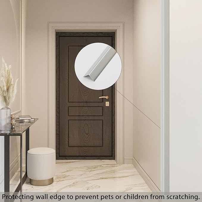 Aluminum Corner Guards, Peel and Stick L-Shaped Molding Trim for Wall Table Door Frame Protection and Decoration (Matte Silver, 3Pcs x 4.26ft x 0.8in)