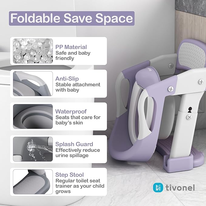 Toddler Potty Training Seat with Ladder and Step Stool | Helps Kids Climb and Sit on Their Own | Soft Cushion, Non-Slip Base, Splash Guard | Includes Potty Training Guide Book & Sticker