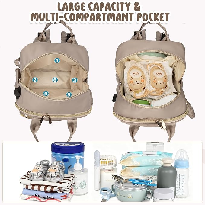 CandyHome Diaper Bag Backpack, Stylish Travel Baby Diaper Bags with Changing Pad, Insulated Pockets, Waterproof Baby Bag Converts into Tote Bag, Diaper Backpack, Stroller Bag (Khaki)