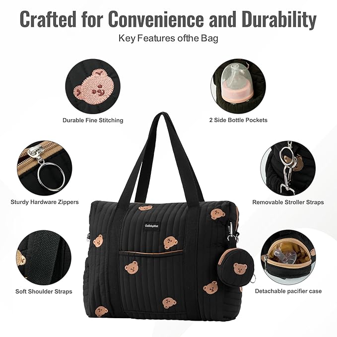 GOBABYMART 3pc Diaper Bag Tote Set, Hospital Bag for Labor & Delivery, Maternity Travel Bag with Changing Pad & Pacifier Case