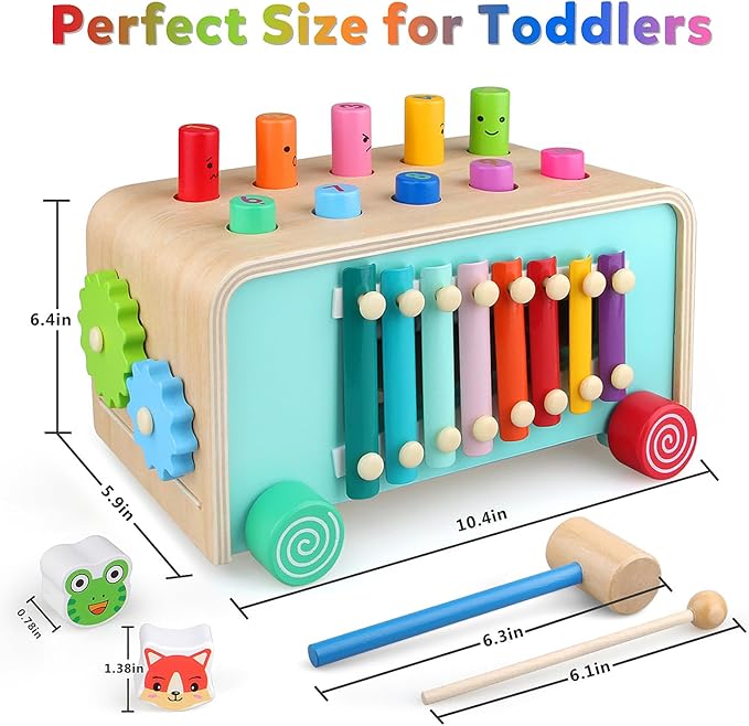LAAVII Montessori Baby Hammer Pounding Toy for Toddlers Boys Girls 2 3 4 Years Old, Educational Learning Toy Xylophone Color Shape for Toddler 2-4 Halloween Christmas Birthday Gift Toy