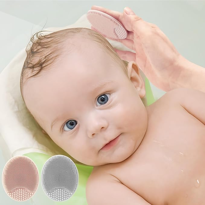 PandaEar Baby Bath Rinse Cup, Silicone Baby Shampoo Rinser with 2 Pack Cradle Cap Brush for Kids Toddler Body Washing (Grey)
