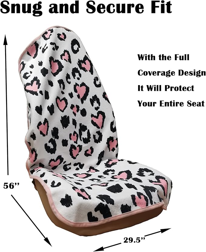 LoyaGour Car Seat Cover Protector Front Seats,for Gym Workout,Running,Swimming,Beach and Hiking,Waterproof Sweat Towel Bucket Seat Covers for Cars SUV Trucks (Leopard Print, 2Pcs)