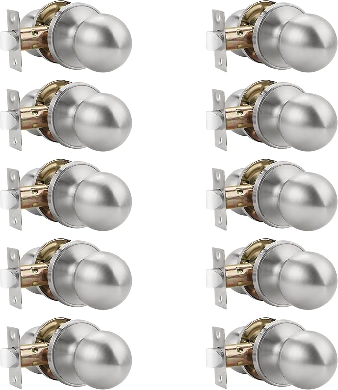 Knobonly 10 Pack Keyless Indoor Door Knob, Passage Door Knobs, Interior Door Knobs, Satin Nickel, Stainless Steel