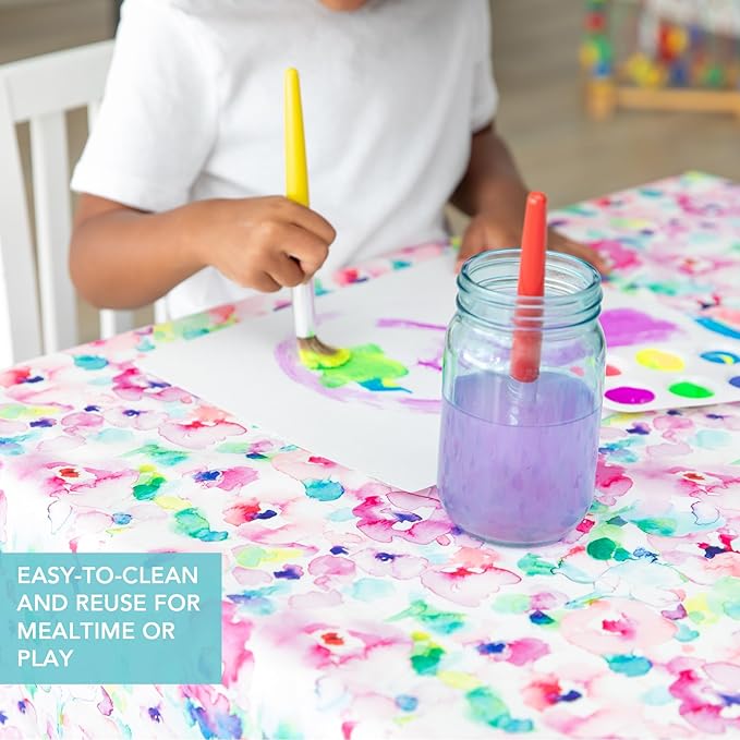 Bumkins Baby Splat Mat for Under High Chair, Babies Toddlers Eating Mess Mat, Waterproof Reusable Cloth for Arts and Crafts, Playtime for Kids, Floors or Tables, Fabric 42inx42in, Watercolors Floral