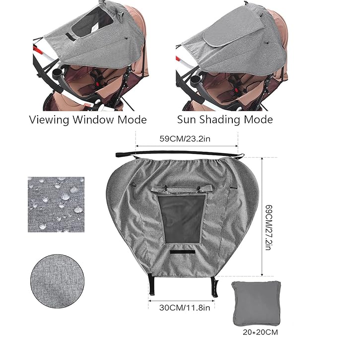 Baby Stroller Universal UPF 50+ Sun Protector Shade Blackout Cover Pushchair Shield Canopy Pram Rain Sunshade With See Through Extender Accessory Easy Installation
