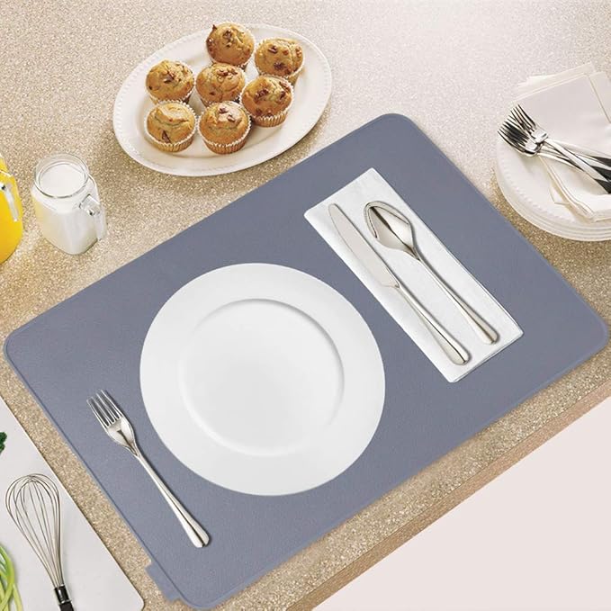Kamehame Silicone Placemats, Placemats for Dining Table Set of 2 Non Slip Heat Resistant Table Mats 17.5 x 11.4 inch with Raised Edges