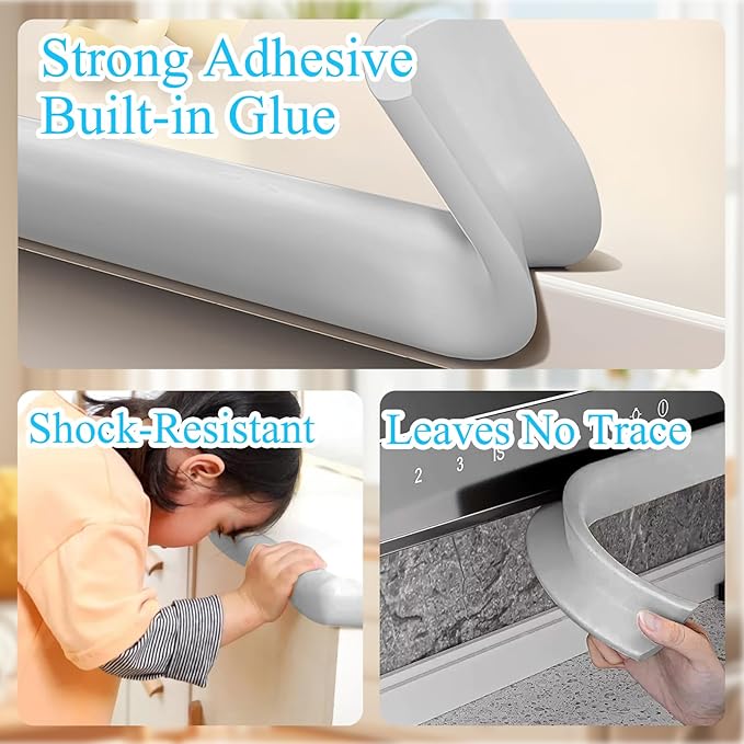 ZOMPAGO Baby Proofing Edge & Corner Protectors, 1 Roll Grey Foam L-Shape Self-Adhesive Bumper Strip, Soft Shock-Absorbent Wall & Furniture Safety Bumpers for Nursery, Kitchen, Fireplace, Table, Desk
