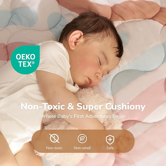 Momcozy Baby Play Mat for Floor, 50"x50" Thickened Playpen Mat, Playmate for Baby Tummy Time, Waterproof & Non-Slip, Foldable Outdoor Mat with Carrying Handle, Crayon