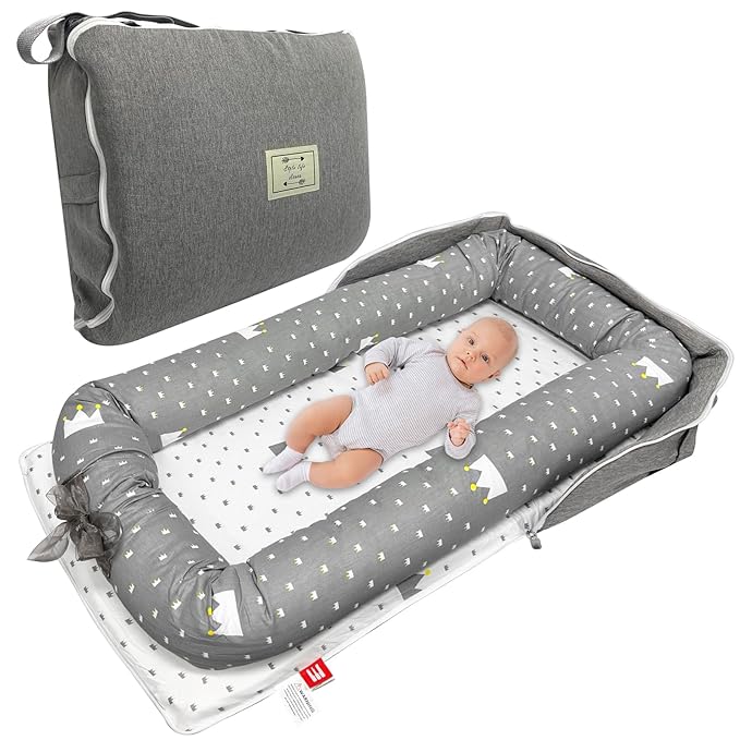 UGRASEA Baby Lounger, Foldable Portable Infant Lounger, Soft Breathable Baby Nest Cover, Suitable for 0-24 Months Newborn Baby Lounger,Home Travel Dual-Purpose Baby Nest(Grey)