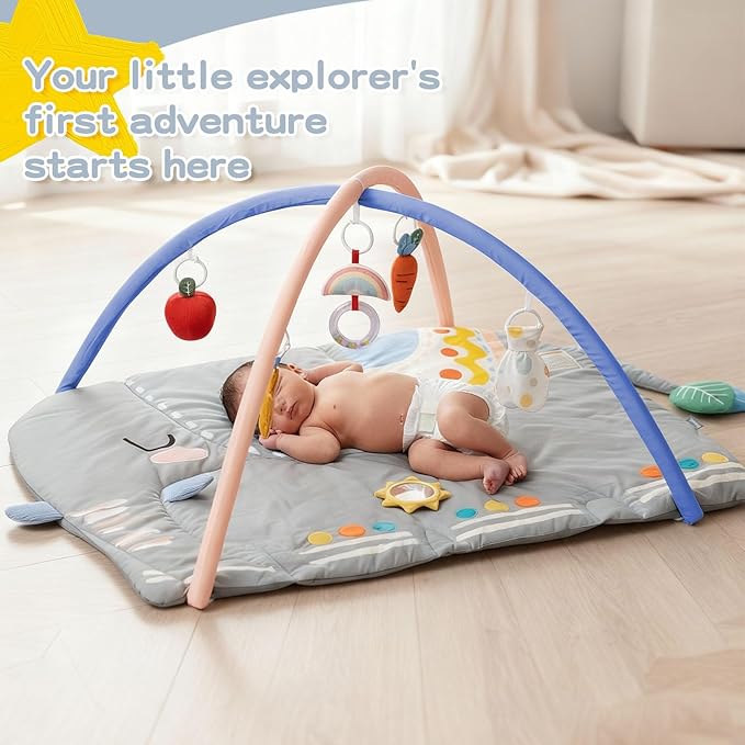 BEINGMATE Care Baby Play Gym Tummy Time Mat, Oversize Elephant Activity Mat with 6 Detachable Toys, Promote Motor Skills & Sensory Development Mat, Newborn Infant Baby Essentials Gift