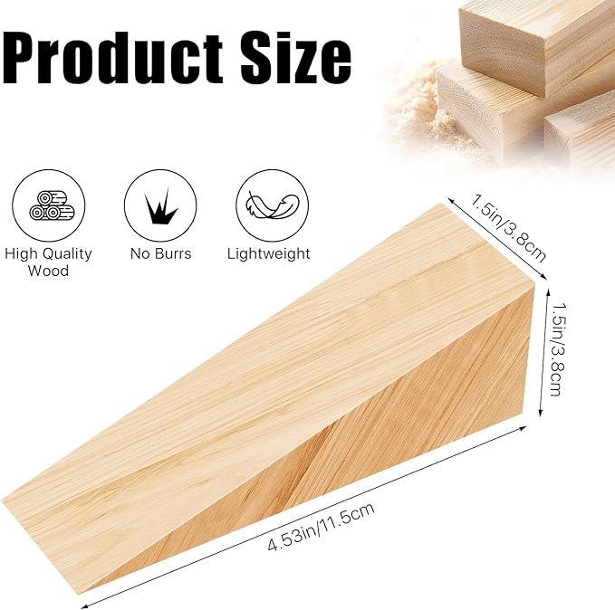 10 Pack Wooden Door Stoppers,Non-Slip Soild Wood Door Wedges for Bottom of Door,Triangle Wood Block Security Door Stopper for Home Office Chair Caning - 4.8 x1.5x1.5 Inch