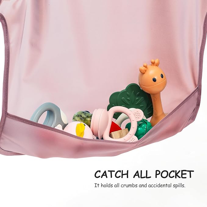 4 Pack Long Sleeve Bib, Reusable Bib with Catch-all Pocket