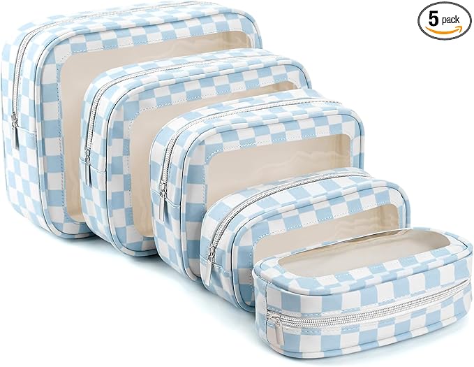 5PCS Diaper Bag Organizer Pouch Set, TSA Approved Toiletry Bag，Clear Waterproof TPU Makeup Bag Set Travel Organizer Bags for Women and Kids