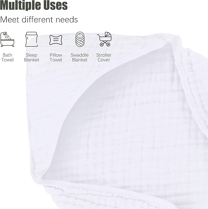 Spotted Play 2 Pack Hooded Baby Towels - 100% Muslin Cotton for Newborns, Infants, Toddlers - Large 32x32Inch Size - Highly Absorbent and Essential for Newborn Care, White and Pink