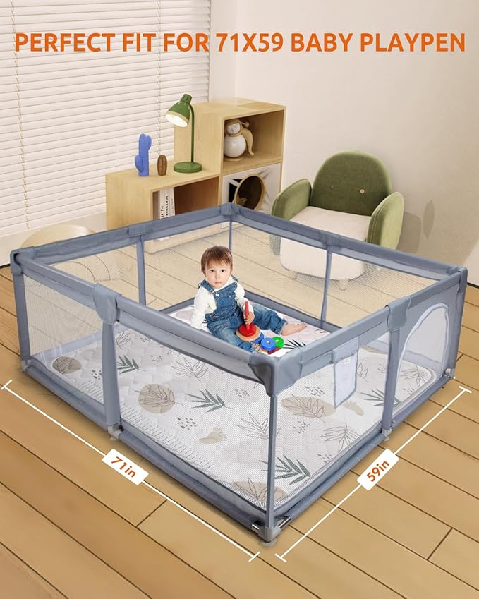 71x59 Playpen Mat Foam, Large Baby Play Mat for Babies Kids Toddlers Infants Floor Crawling, Washable Cushioning Padded Playmat for Indoor Outdoor, Baby Gifts for Boys Girls, Boho Leaf