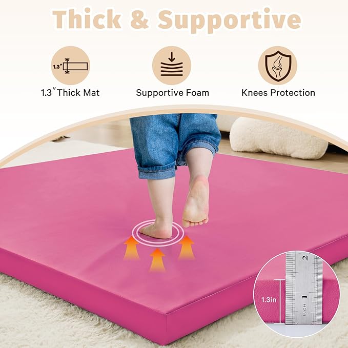 Waterproof Baby Play Mat for Floor 1.3"Thick Memory Foam 47 * 47 Cushion Playpen Playmat Tummy Time Nursery Rug Pad Mattress Create Soft & Safe Area for Infants,Toddler,Kids,Hot Pink