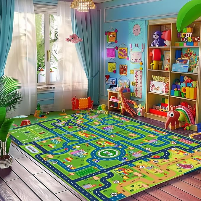 Car Rugs for Kids Toy Cars,Kids Play Rug, Children's City Road Map Mat for Playroom Classroom (78.7X59 Inch)