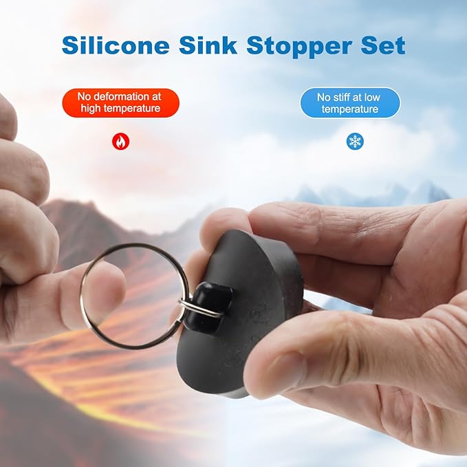 Hibbent 6 Pieces Drain Stopper, Rubber Kitchen Sink Stopper Drain Plug with Pull Ring for Kitchen, Bathtub, Bathroom and Laundry Sink in 6 Different Sizes, Black