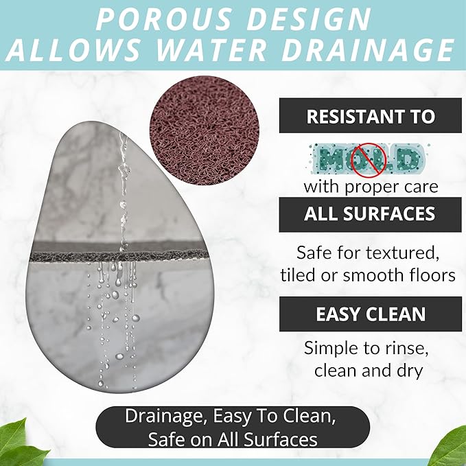 Enkosi Loofah Shower Mat Non-Slip - Anti-Slip Bath Mat for Inside Showers, Tub, Bathtub, Bathroom - Quick Dry PVC with Drain Holes - Cushioned Safety Grip - Secure for Kids and Elderly (Brown 24x24)