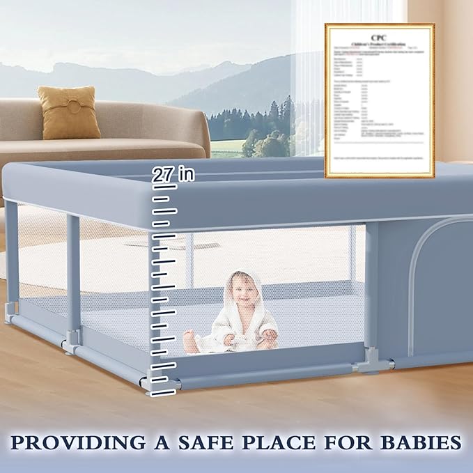 50 x 50 Inch Baby Playpen, Playpen for Babies and Toddlers, Baby Play Pen Playard for Indoor & Outdoor Active Center Game Fence, with Skin-Friendly Fabric and Soft Breathable Mesh, Grey