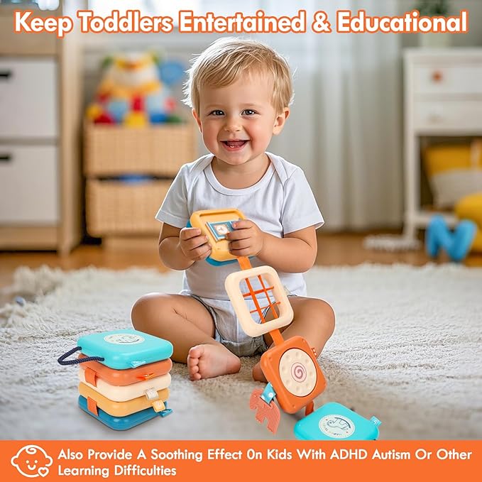 Montessori Busy Board for 1 Year Old, Toddlers Travel Toys for Ages 1–3, Sensory Activity Board for Airplane and Car, Baby Gifts for Boys Girls, Easter Basket & Stocking Stuffers