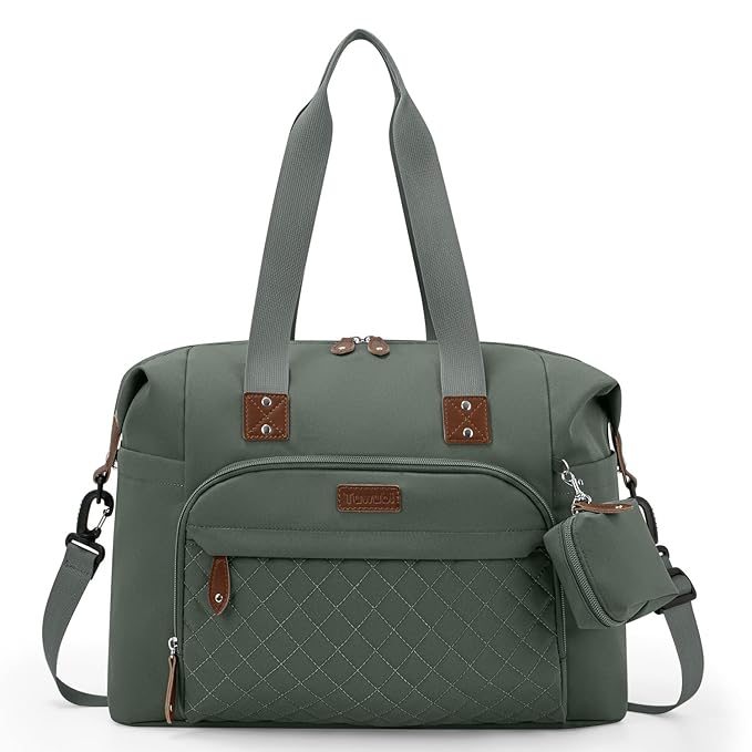 Tuwubi Diaper Bag Tote,Baby Diaper Bag with Pacifier Case Large Travel Diaper Tote Caddy for Mom and Dad Multifunction Baby Bag - M-Olive Green