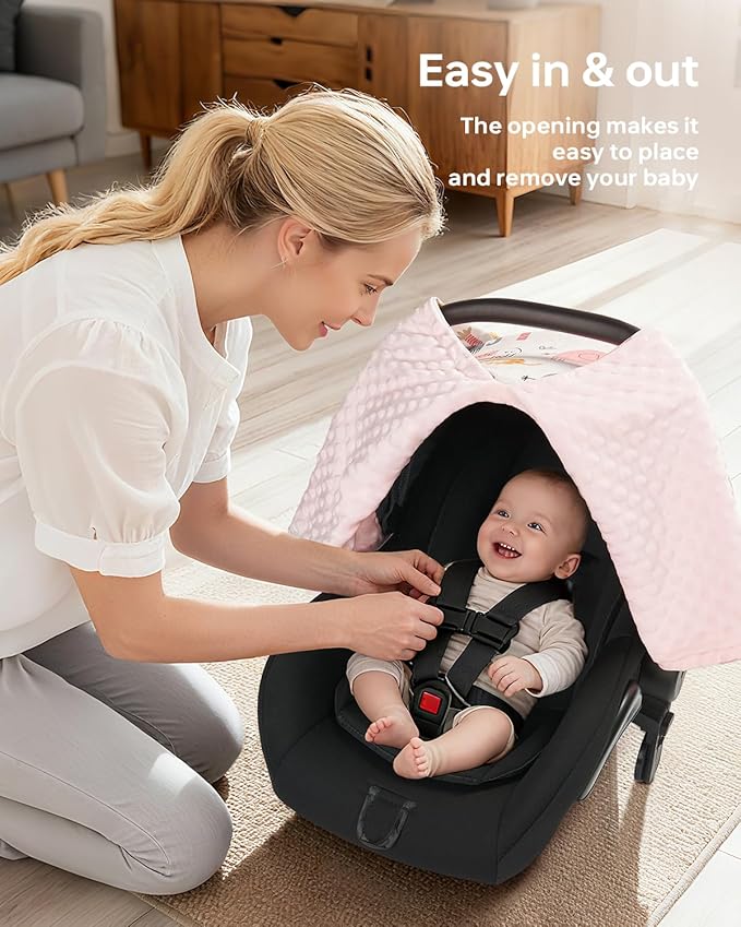 Infant Car Seat Cover Winter Minky - Baby Car Seat Canopy with Snap Peekaboo Opening, Multi-Use as Stroller Cover, Nursing Cover and Baby Blanket for Boys Girls（White）