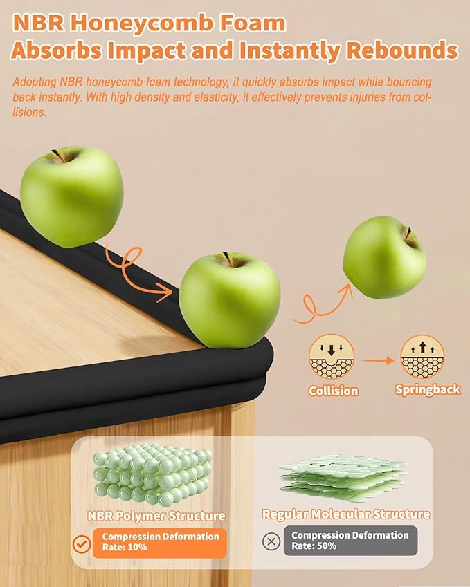 QYV Edge Corner Protector Baby Proofing, 6.56FT 0.6'' Thicken L-Shape Furniture Fireplace Safety Bumper Guard with 6 Corners, Pre-Taped, Soft NBR Rubber Foam, Table Edge Protector for Baby (Black)