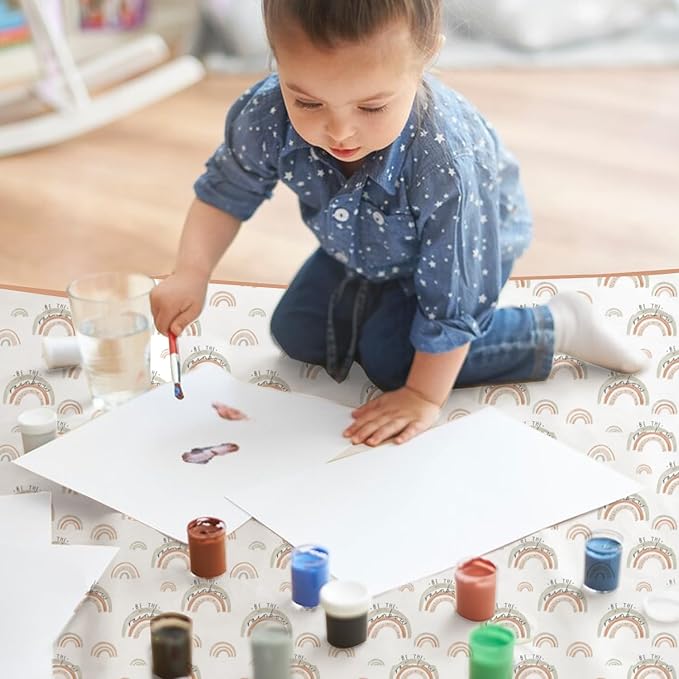Baby Splat Mat for Under High Chair, 51 x 51 Inch Wipeable Splash Mat，Floor Protector，Wipe-Clean Tablecloth and Playing Mat (Rainbow)