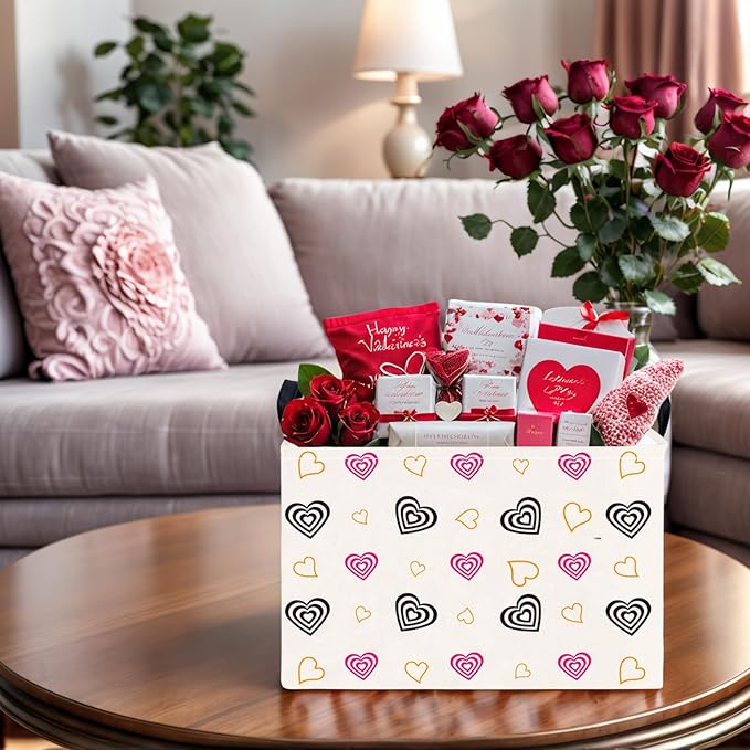 ASKETAM Valentine's Day Basket Gift for Empty Cute Heart Large Storage Bin for Kid and Baby Room Décor (Red and Black)