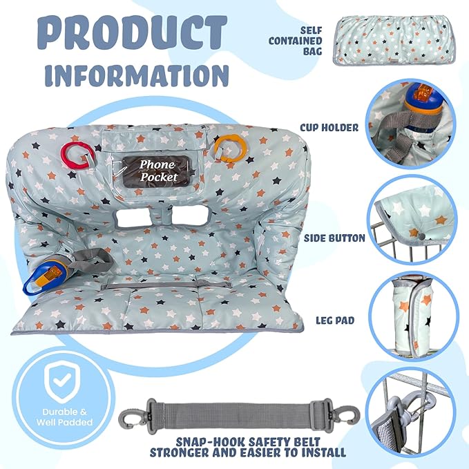 Shopping Cart Cover for Baby and Toddler, Waterproof Grocery Cart and High Chair Cover, Soft Padded Cart Cover for Babies, Universal Fit for Costco, Target and Restaurant High Chairs