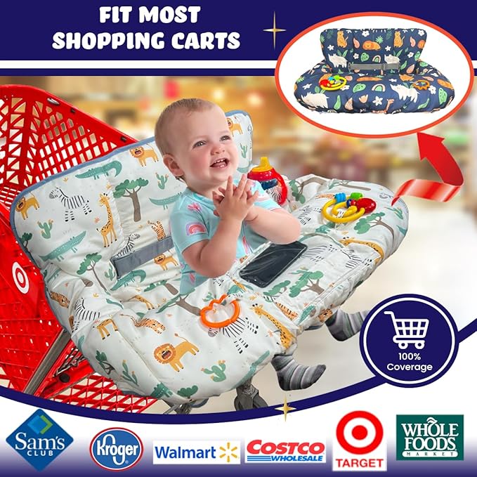 Shopping Cart Cover for Baby and Toddler, Waterproof Grocery Cart and High Chair Cover, Soft Padded Cart Cover for Babies, Universal Fit for Costco, Target and Restaurant High Chairs