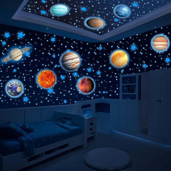 LUMOSX Glow in the Dark Stars and Planets - 534 pcs with Constellation E-Book | Solar System Wall Decal, Planet Wall Decals, Space Wall Stickers, and Space Wall Decals for Kids Room Decor (Blue)