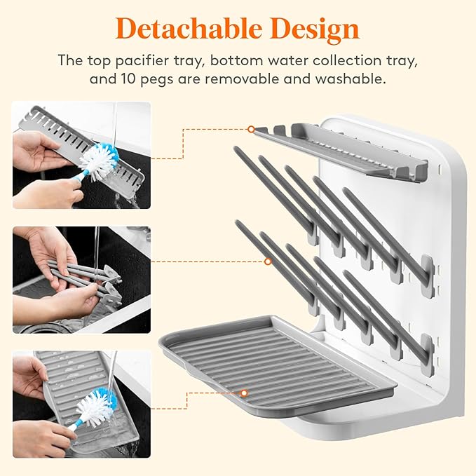 Lifewit Baby Bottle Drying Rack with 10 Hooks, Newborn Essentials Must Haves, Countertop Holder Organizer for Baby Stuff, Rack Dryer for Pacifiers, Weighted Straws, Pump Parts