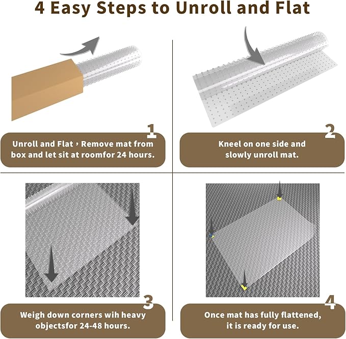 Office Chair Mat for Carpeted Floor, 63"x51" Clear Desk Mat for Carpet Large Protector Floor Mat On Low Pile Carpets, Easy Glide Rolling Plastic Floor Mat, Computer Chair Mat for Home Office
