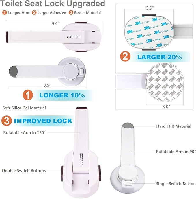 Toilet Locks Baby Proof - OKEFAN Toilet Seat Lock Child Safety for Toddlers Adhesive Kids Proofing Toilet Lid Lock Easy to Install No Drill Needed (1)