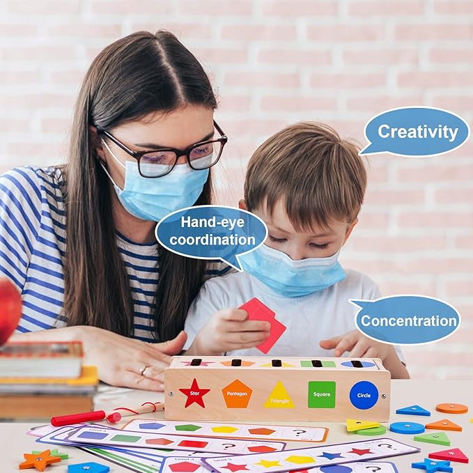 AISHUN Montessori for Toddlers, Magnetic Color Shape Sorting Matching Box,Early Learning Toys,Wooden Educational Toy, Fine Motor Skills Toys for Boys Girls (Blue)