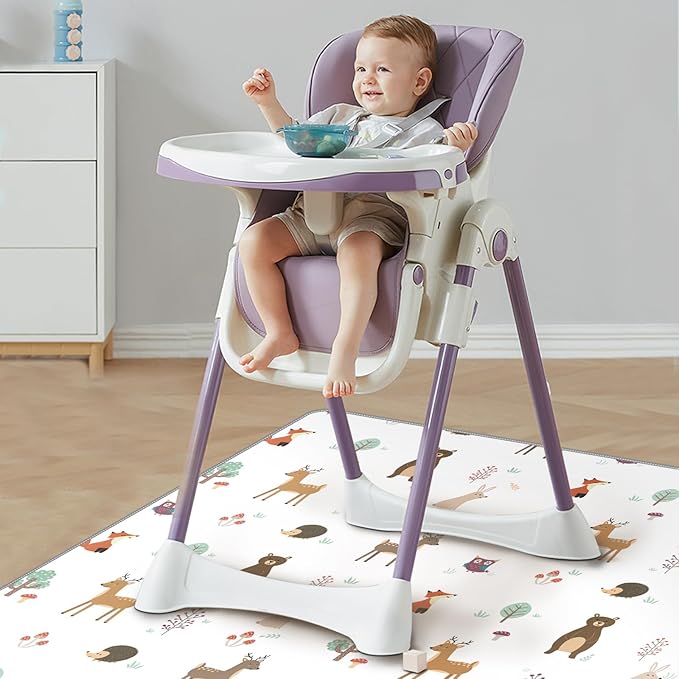 CLYMENE Splat Mat for Under High Chair | 51x51 Inch Anti-Slip Baby Splash Mat | Waterproof & Washable Spill Mat for Highchair Floor and Infant Play (Woodland Tale)