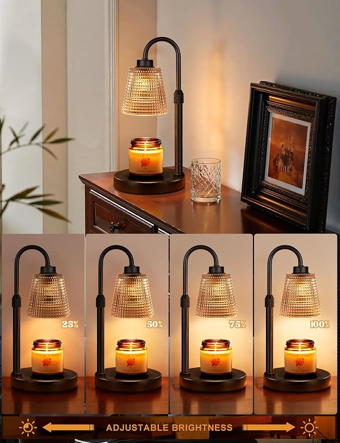 Innqoo Amber Candle Warmer Lamp with Timer, Dimmable Candle Warmer for Jar Candles, Height Adjustable Wax Melts Warmer, Birthday Gifts for Women Mom, House Warming Gifts New Home Decor